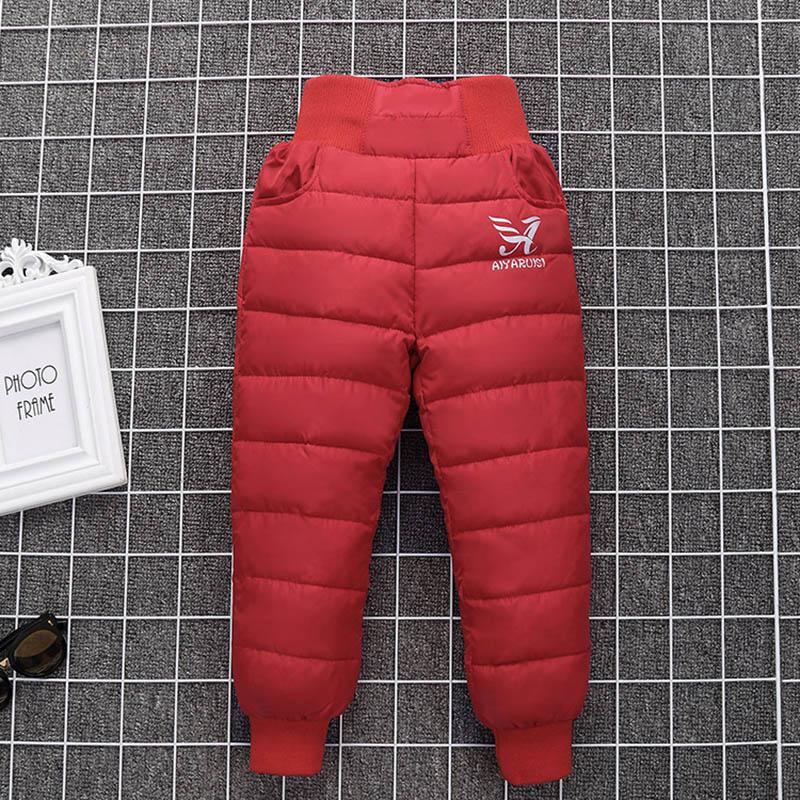 Warm verdicken Jungen Mädchen Daunenhose Winter Plus Samt Kinder hohe Taille Hose Ski Daunen gepolsterte Hose 150 rot von Joom DACH