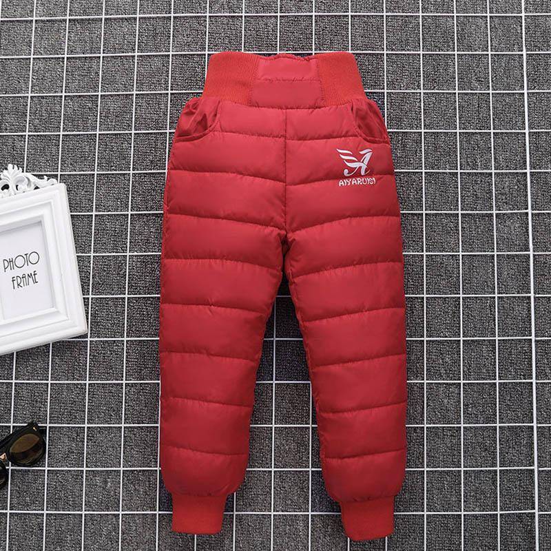Warm verdicken Jungen Mädchen Daunenhose Winter Plus Samt Kinder hohe Taille Hose Ski Daunen gepolsterte Hose 150 rot von Joom DACH
