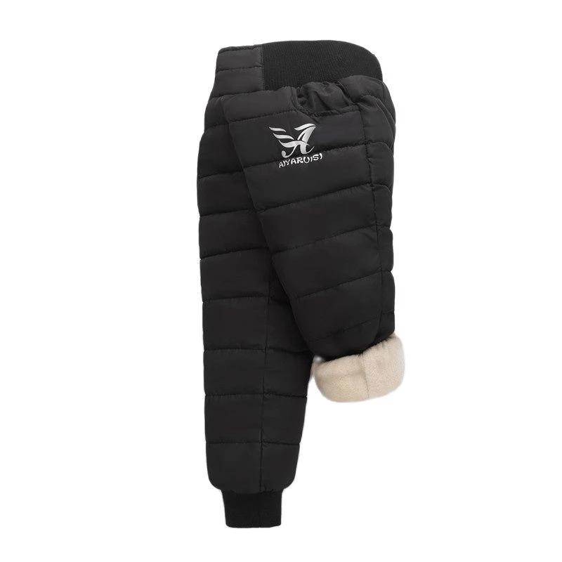 Warm verdicken Jungen Mädchen Daunenhose Winter Plus Samt Kinder hohe Taille Hose Ski Daunen gepolsterte Hose 150 schwarz von Joom DACH