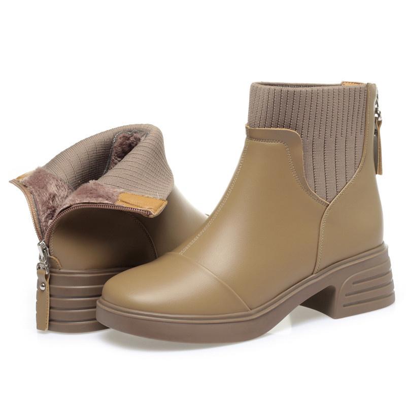 Warme, elegante, rutschfeste Winterstiefel mit mittlerem Absatz und dickem Plüsch für Damen mit Reißverschluss, bequeme Stiefeletten im Punk-Stil 36 von Joom DACH