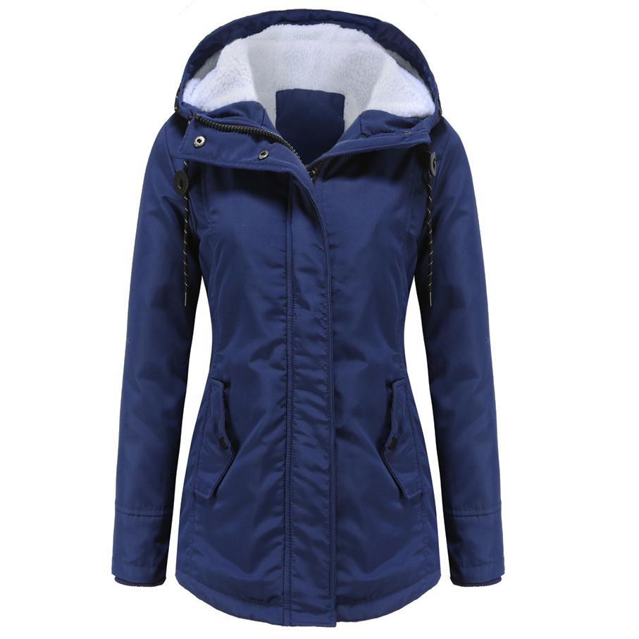 Warme, wasserdichte Pufferjacke für Damen, winddicht, mit Kapuze, mit Fleece gefüttert, gesteppt, verdickter Parka, Schneemantel, Ski, Outdoor, Oberbekleidung, S-5XL, Übergröße, Übergröße L navy blau von Joom DACH
