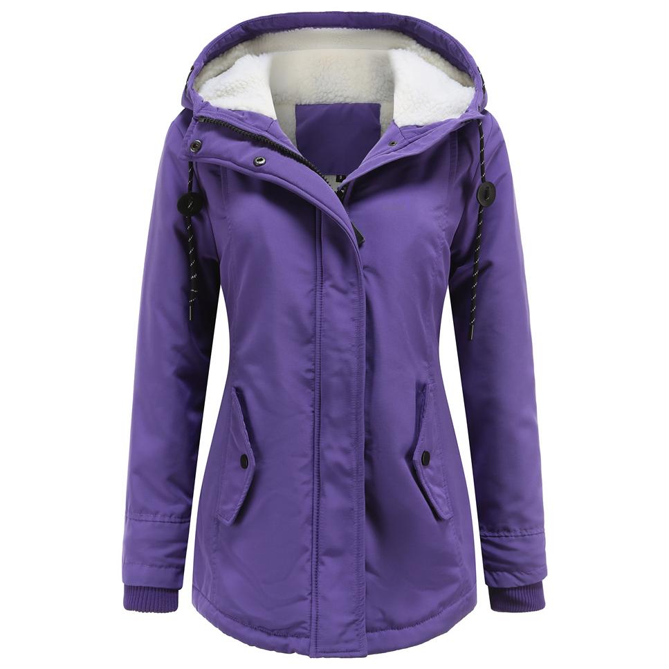 Warme, wasserdichte Pufferjacke für Damen, winddicht, mit Kapuze, mit Fleece gefüttert, gesteppt, verdickter Parka, Schneemantel, Ski, Outdoor, Oberbekleidung, S-5XL, Übergröße, Übergröße M violett von Joom DACH