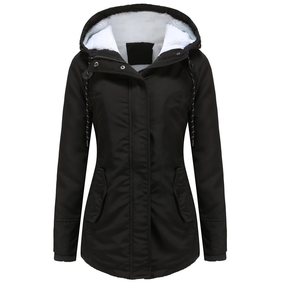 Warme, wasserdichte Pufferjacke für Damen, winddicht, mit Kapuze, mit Fleece gefüttert, gesteppt, verdickter Parka, Schneemantel, Ski, Outdoor, Oberbekleidung, S-5XL, Übergröße, Übergröße XL schwarz von Joom DACH