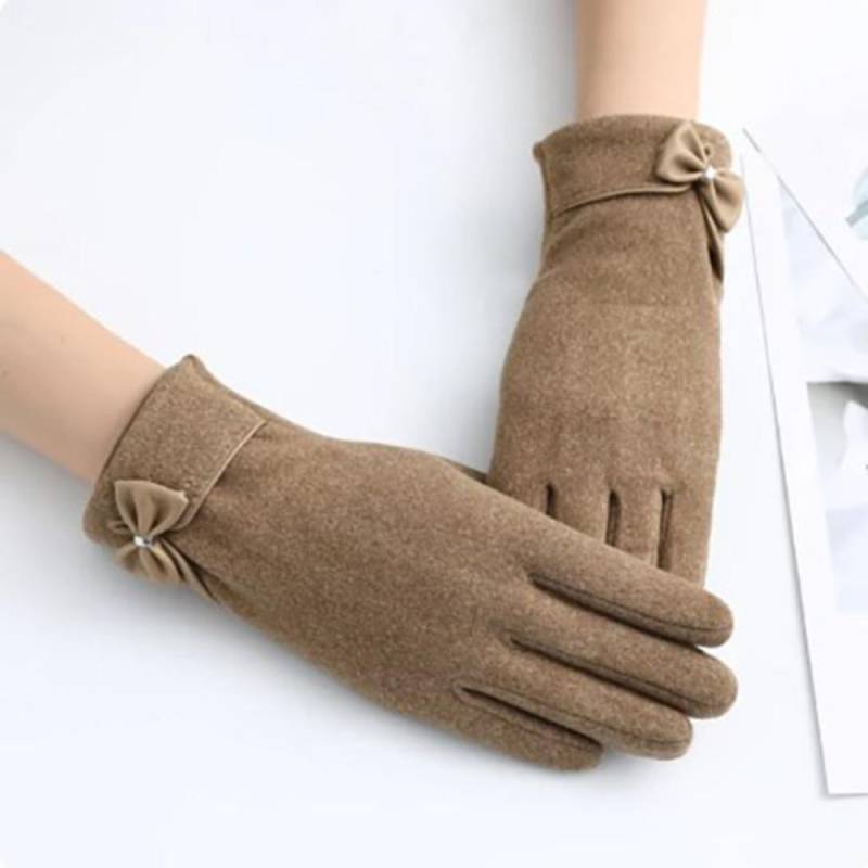 Warme Damen-Handschuhe, Kaninchen-Plüsch-Handschuhe aus deutschem Samt, langlebig, warm, winddicht, kältebeständig khaki von Joom DACH