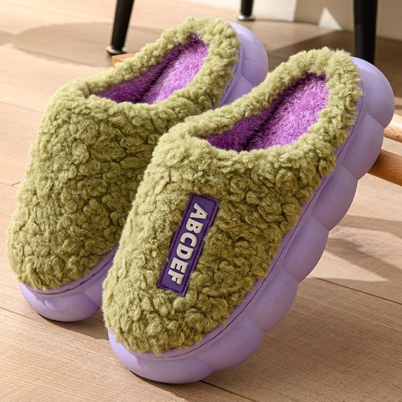 Warme Frauen Hausschuhe Winter Home Pelzige Hausschuhe Farbe Patchwork Baumwolle Hausschuhe Weibliche Hause Hausschuhe Innen Nicht-Slip Plüsch Slipper 38-39 grün von Joom DACH