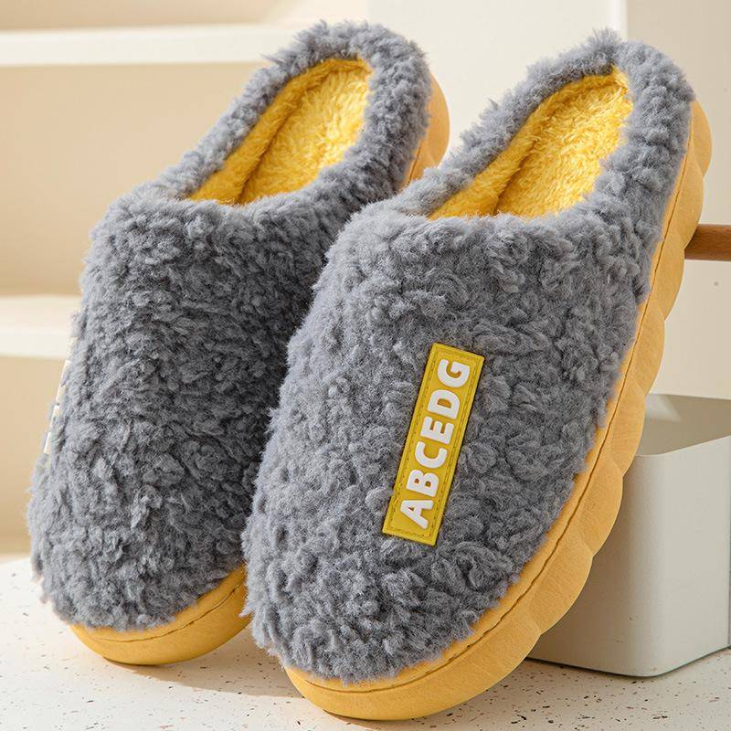 Warme Frauen Hausschuhe Winter Home Pelzige Hausschuhe Farbe Patchwork Baumwolle Hausschuhe Weibliche Hause Hausschuhe Innen Nicht-Slip Plüsch Slipper 40-41 grau von Joom DACH