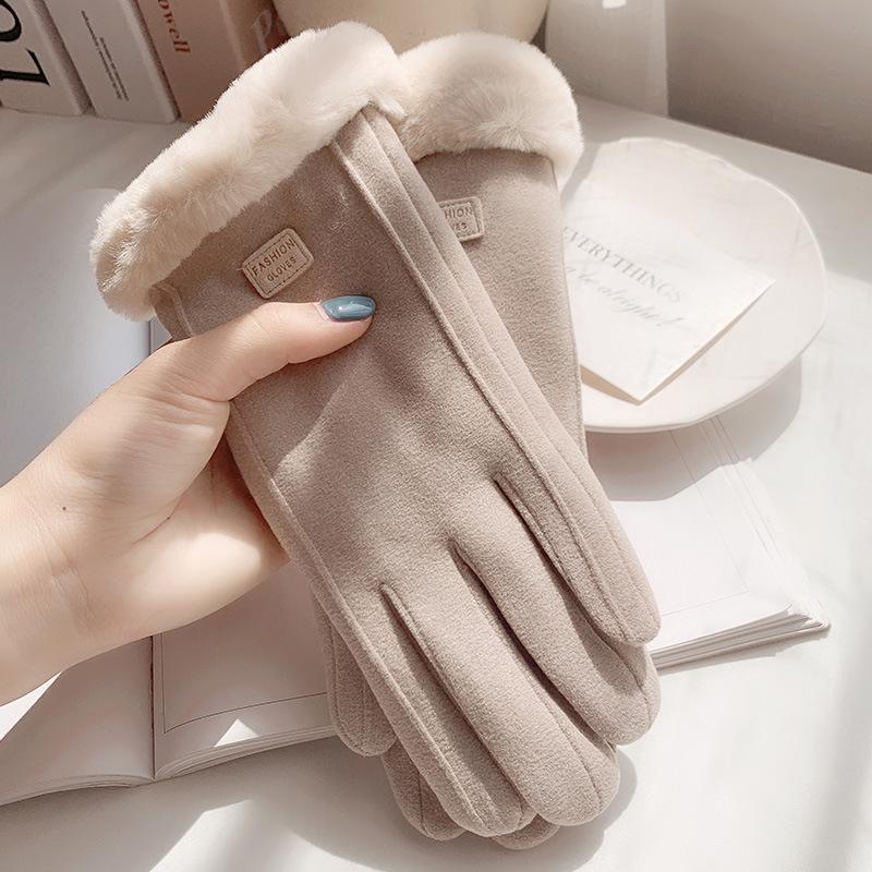 Warme Handschuhe für Damen, Winter, mit Fleece gefüttert, dickes Wildleder, Herbst und Winter, kältebeständig, Touchscreen, neue Fahrrad- und Ski-Reithandschuhe beige von Joom DACH