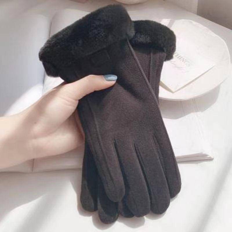Warme Handschuhe für Damen, Winter, mit Fleece gefüttert, dickes Wildleder, Herbst und Winter, kältebeständig, Touchscreen, neue Fahrrad- und Ski-Reithandschuhe schwarz von Joom DACH