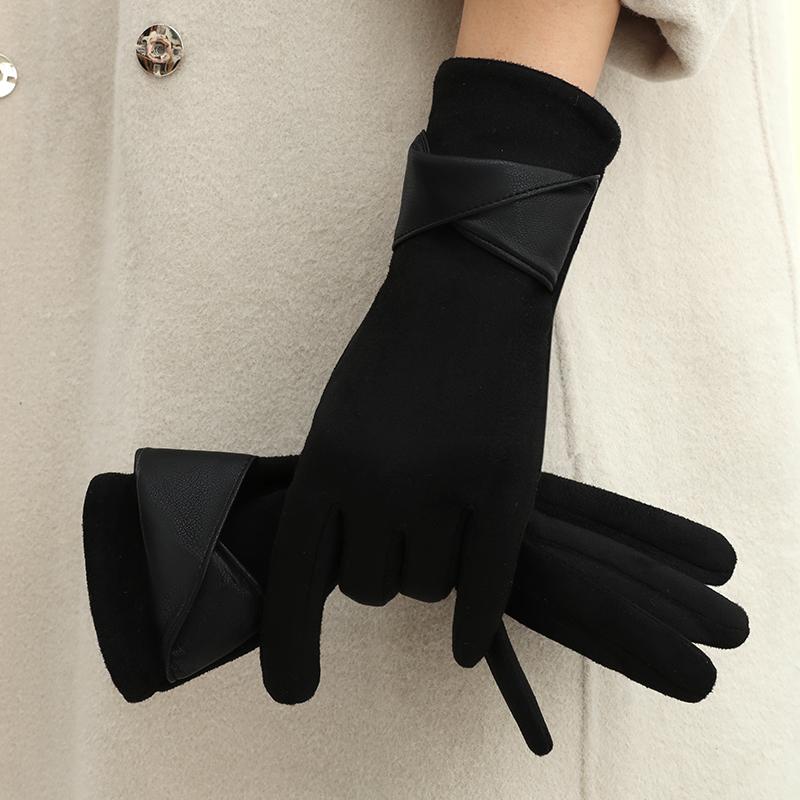 Warme Handschuhe mit Samt, Geeignet für Frauen zur Verwendung im Winter, Touchscreen-fähig, Elegante Schleifenzubehör, Rad- und Fahrhandschuhe One Size schwarz von Joom DACH
