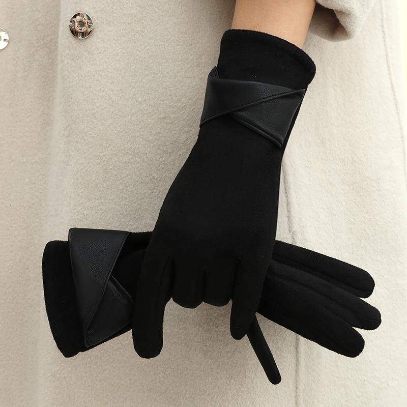 Warme Handschuhe mit Samt, Geeignet für Frauen zur Verwendung im Winter, Touchscreen-fähig, Elegante Schleifenzubehör, Rad- und Fahrhandschuhe One Size schwarz von Joom DACH