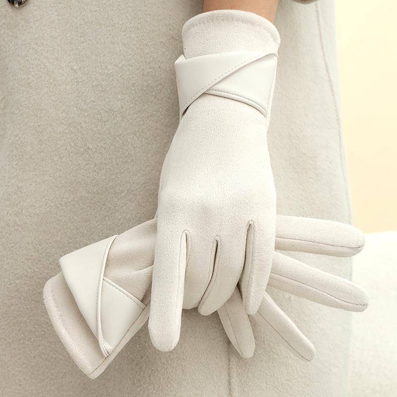 Warme Handschuhe mit Samt, Geeignet für Frauen zur Verwendung im Winter, Touchscreen-fähig, Elegante Schleifenzubehör, Rad- und Fahrhandschuhe One Size beige von Joom DACH