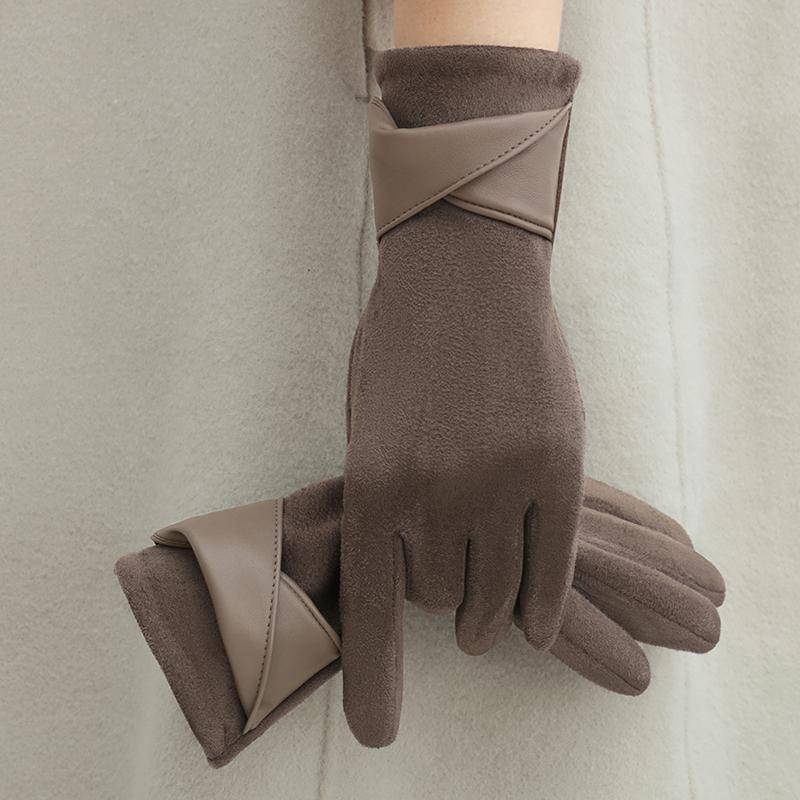 Warme Handschuhe mit Samt, Geeignet für Frauen zur Verwendung im Winter, Touchscreen-fähig, Elegante Schleifenzubehör, Rad- und Fahrhandschuhe One Size kaffeebraun von Joom DACH