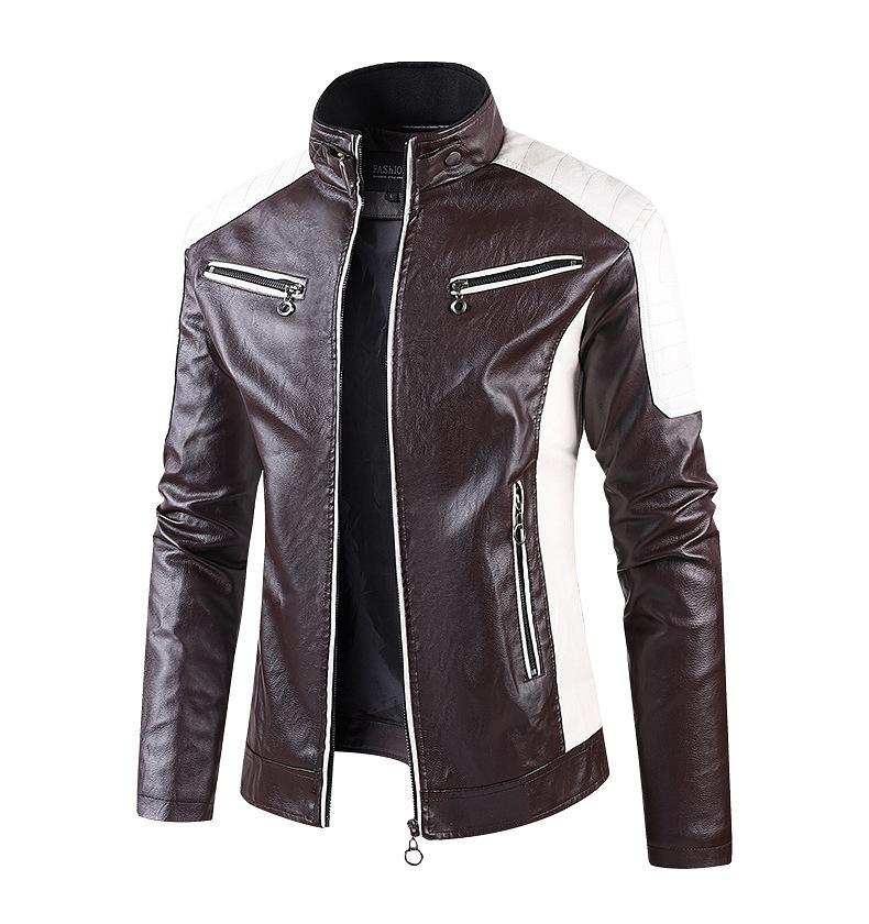 Warme Lederjacke Jacke Herren Tops Herren Casual Motorrad Nähte Wolle Lederjacke Herrenmode Lokomotive Retro 3XL braun von Joom DACH