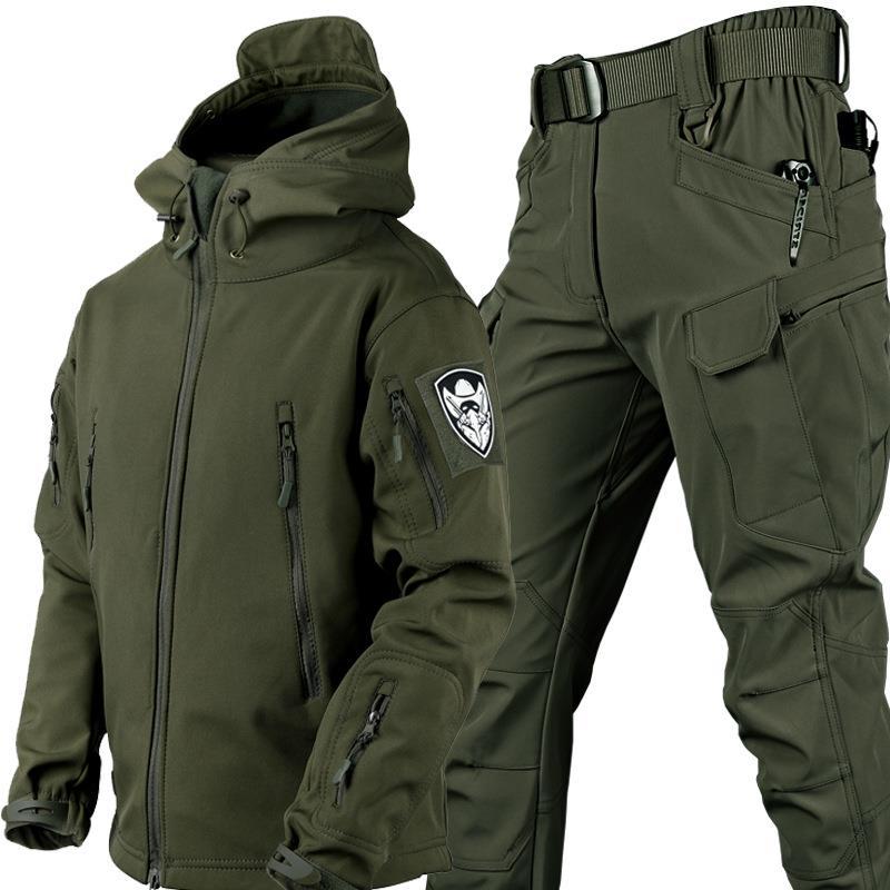 Warme Outdoor-Anzüge für Herren, kältebeständig und warm, samtverdickte Kleidung, Herbst- und Winter-Softshell-Jacken in Übergröße und Cargohosen L grün von Joom DACH