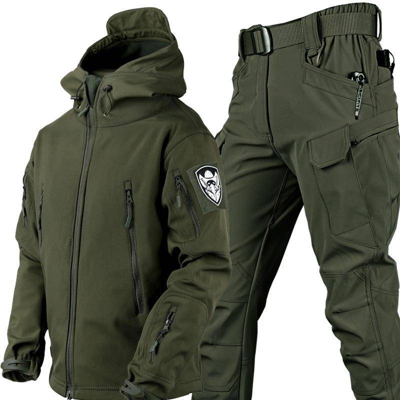Warme Outdoor-Anzüge für Herren, kältebeständig und warm, samtverdickte Kleidung, Herbst- und Winter-Softshell-Jacken in Übergröße und Cargohosen L grün von Joom DACH