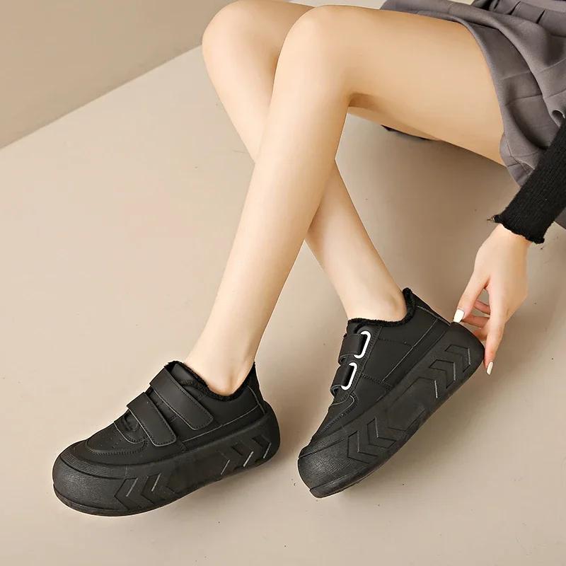 Warme Plüsch-Ballerinas für Damen Winter Klettverschluss Runde Zehen Freizeit Schuhe für Damen Einfarbige Freizeitschuhe Damenschuhe 40 von Joom DACH