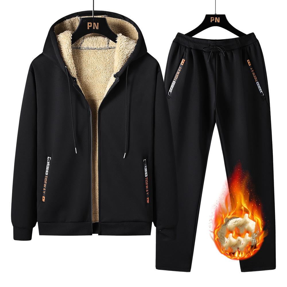 Warme Sport Anzug Männer 2 Teile/satz Winter Sportsuit Thermo Hoodies Sets Fleece Trainingsanzug Winddicht Gym Run Sportswear L rot/schwarz von Joom DACH