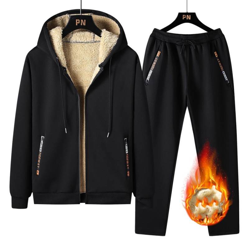 Warme Sport Anzug Männer 2 Teile/satz Winter Sportsuit Thermo Hoodies Sets Fleece Trainingsanzug Winddicht Gym Run Sportswear L rot/schwarz von Joom DACH