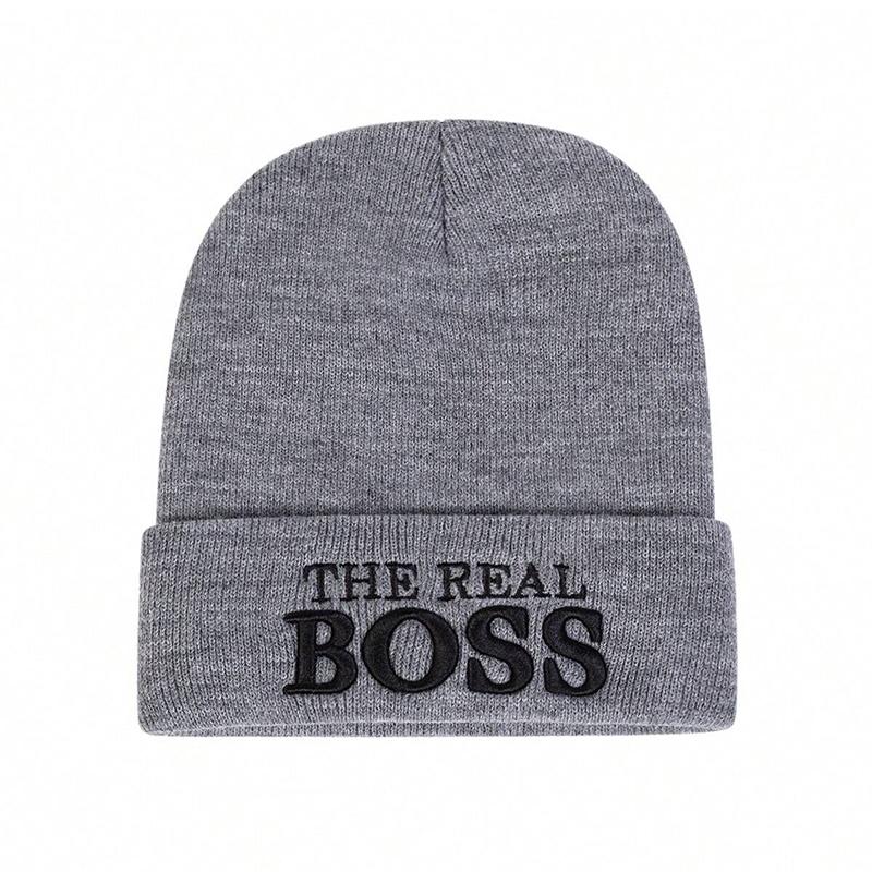 Warme Strickmützen für den Außenbereich für Herren und Damen, modische Beanie-Mütze mit Buchstabenstickerei, Skimütze, Hip-Hop-Caps grau von Joom DACH