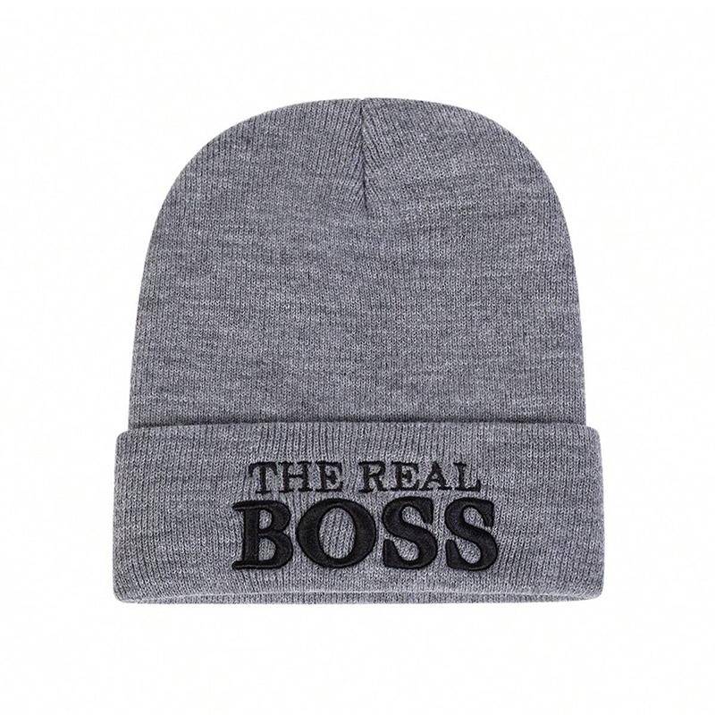 Warme Strickmützen für den Außenbereich für Herren und Damen, modische Beanie-Mütze mit Buchstabenstickerei, Skimütze, Hip-Hop-Caps grau von Joom DACH