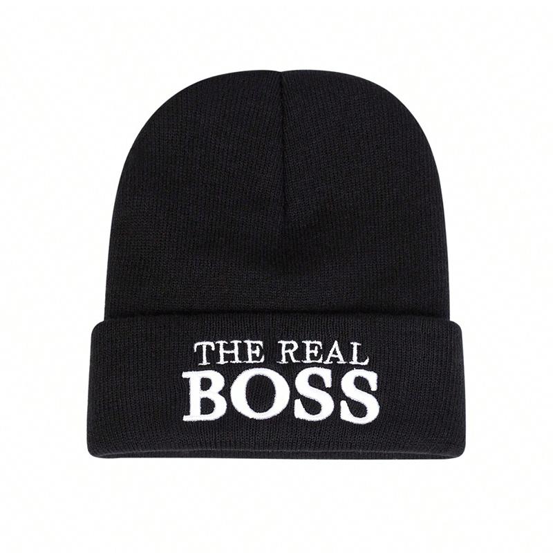 Warme Strickmützen für den Außenbereich für Herren und Damen, modische Beanie-Mütze mit Buchstabenstickerei, Skimütze, Hip-Hop-Caps schwarz von Joom DACH