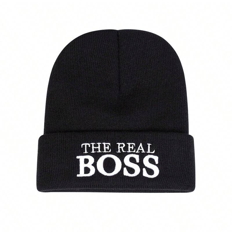 Warme Strickmützen für den Außenbereich für Herren und Damen, modische Beanie-Mütze mit Buchstabenstickerei, Skimütze, Hip-Hop-Caps schwarz von Joom DACH