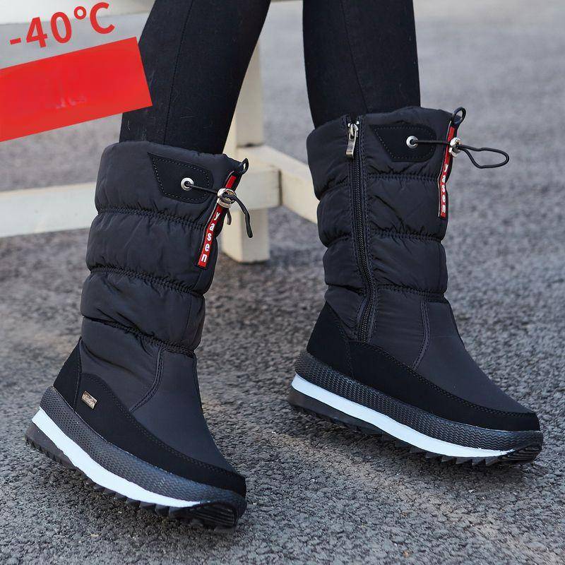 Warme Winter Samt Schneestiefel Damen Samt Wasserdicht und Rutschfest Baumwollschuhe Verdickte Sohlen Hohe Stiefel 38 von Joom DACH