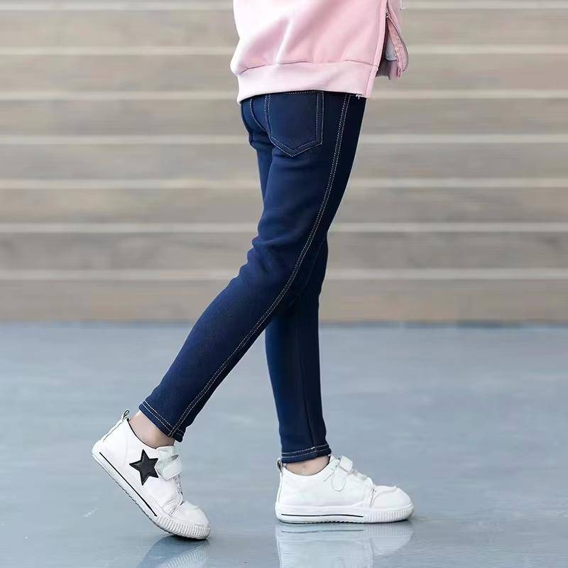 Warme Winterhosen für Teenager Kinder Mädchen Fleece Bootcuts Imitation Jeans 160 blau von Joom DACH