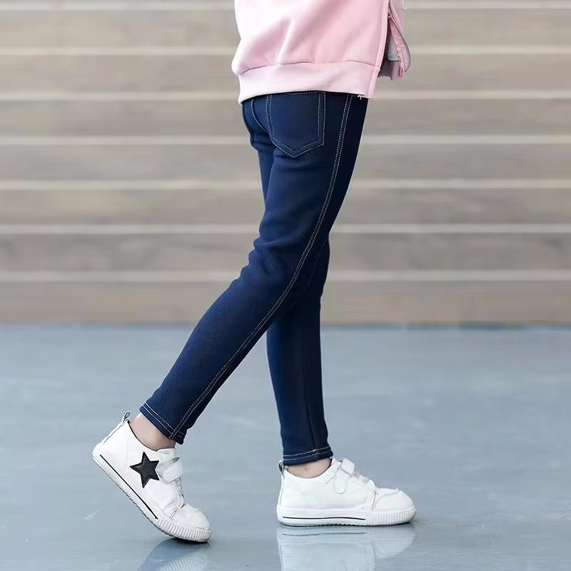 Warme Winterhosen für Teenager Kinder Mädchen Fleece Bootcuts Imitation Jeans 160 blau von Joom DACH