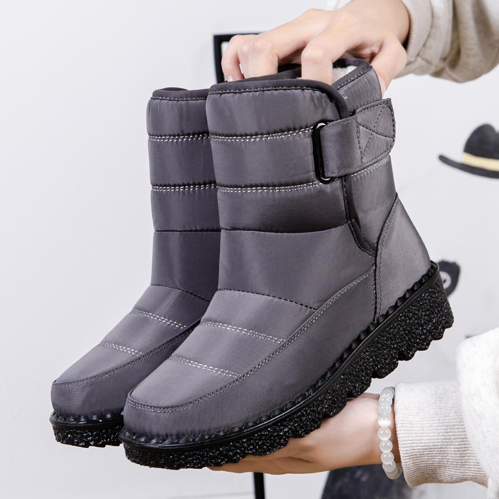 Warme Winterstiefel für Damen mit Klettverschluss, wasserdicht, einfarbig, lässig, All-Match-Schuhe 39 graue von Joom DACH