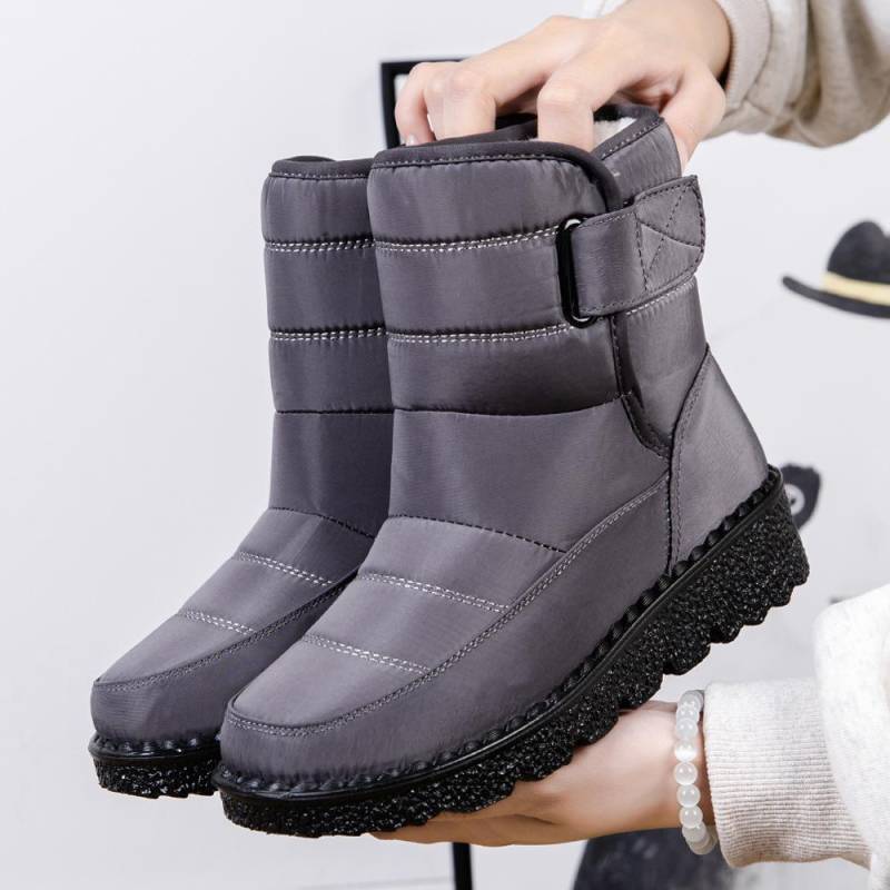 Warme Winterstiefel für Damen mit Klettverschluss, wasserdicht, einfarbig, lässig, All-Match-Schuhe 39 graue von Joom DACH