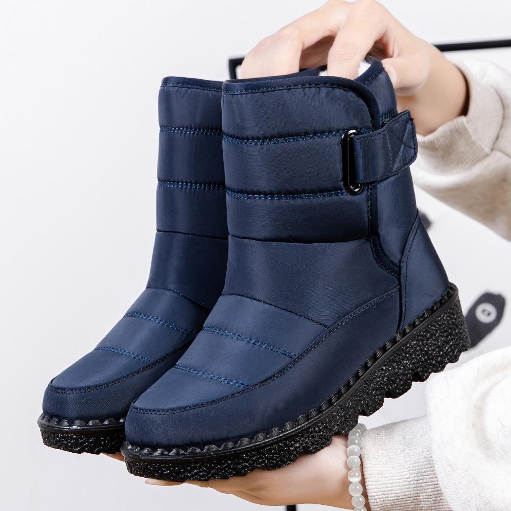 Warme Winterstiefel für Damen mit Klettverschluss, wasserdicht, einfarbig, lässig, All-Match-Schuhe 40 blau von Joom DACH