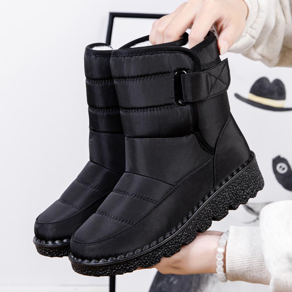 Warme Winterstiefel für Damen mit Klettverschluss, wasserdicht, einfarbig, lässig, All-Match-Schuhe 44 schwarz von Joom DACH