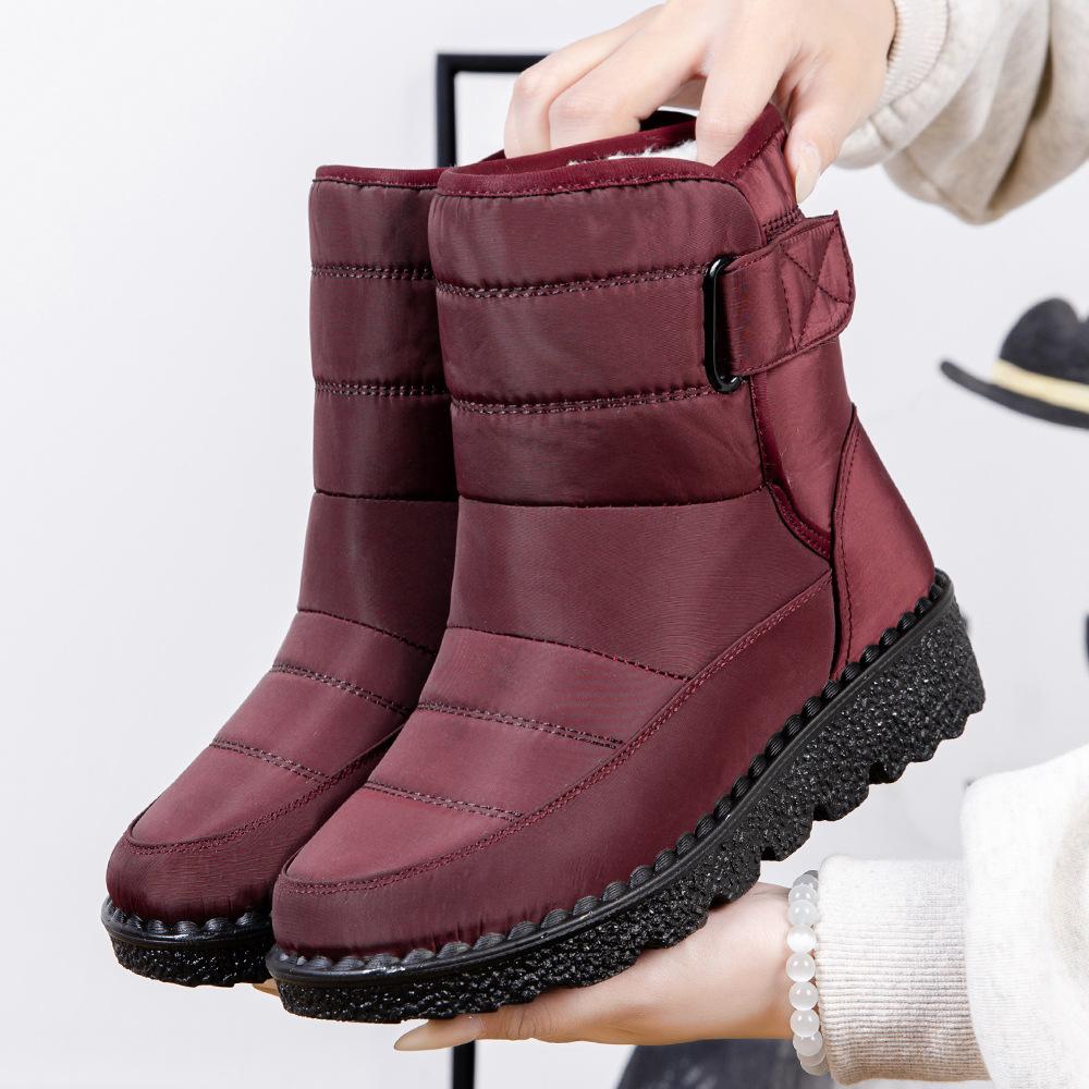 Warme Winterstiefel für Damen mit Klettverschluss, wasserdicht, einfarbig, lässig, All-Match-Schuhe 44 rot von Joom DACH