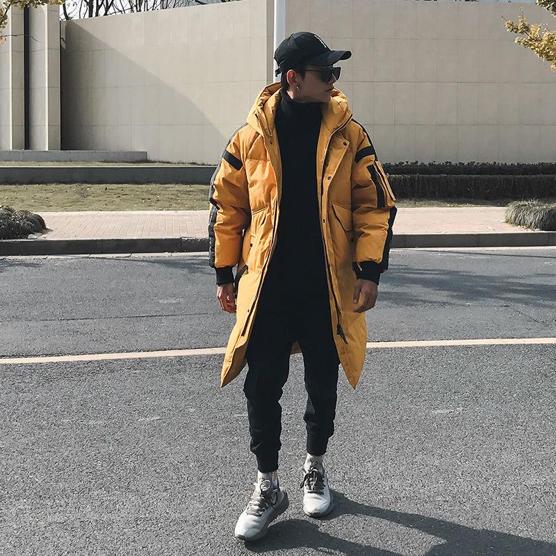 Warme und schöne Winter-Daunenjacke für Herren, mittellang, über dem Knie, lockere Kapuze, dicke Paar-Jacke, Parka-Mantel XXXL von Joom DACH