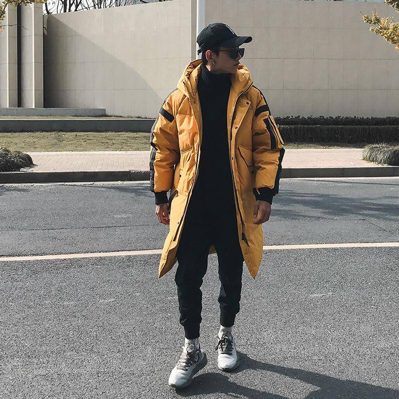 Warme und schöne Winter-Daunenjacke für Herren, mittellang, über dem Knie, lockere Kapuze, dicke Paar-Jacke, Parka-Mantel XXXL von Joom DACH