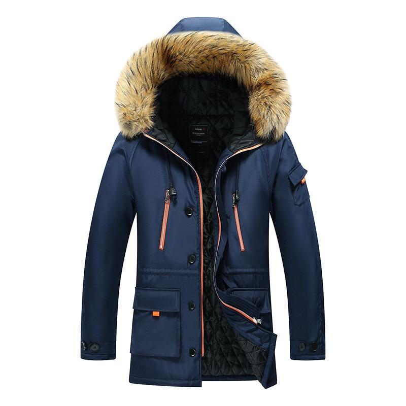 Warmer, dicker Thermo-Outdoor-Mantel für Herren, Reißverschluss, mehrere Taschen, Herren-Winterjacke, Pelzkragen, lässige Parka-Daunenjacke mit Kapuze 8XL navy blau von Joom DACH