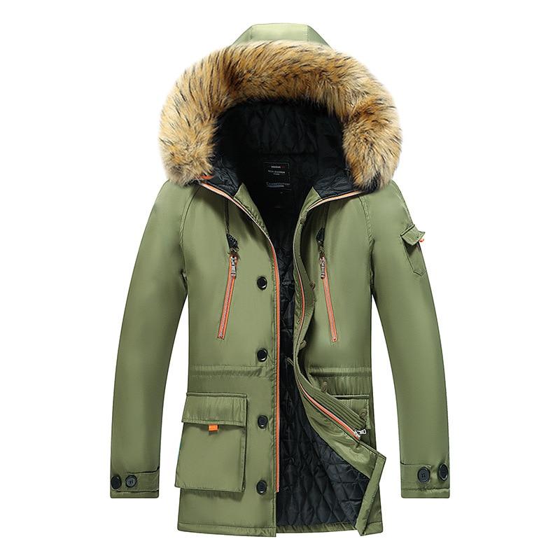 Warmer, dicker Thermo-Outdoor-Mantel für Herren, Reißverschluss, mehrere Taschen, Herren-Winterjacke, Pelzkragen, lässige Parka-Daunenjacke mit Kapuze L armee grüne von Joom DACH