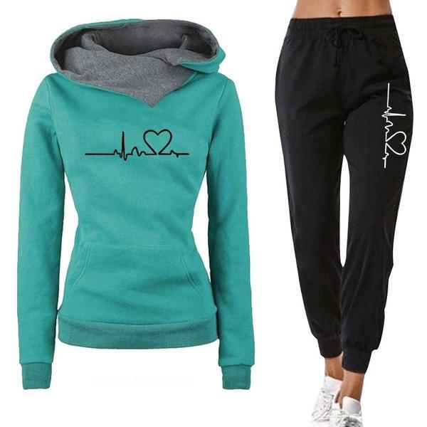 Warmer Damen-Trainingsanzug für Herbst und Winter, mit Kapuze und Jogginghose, 2-teiliges Set, täglicher lässiger Sweatshirt, hochwertige Damen-Sportbekleidung M von Joom DACH