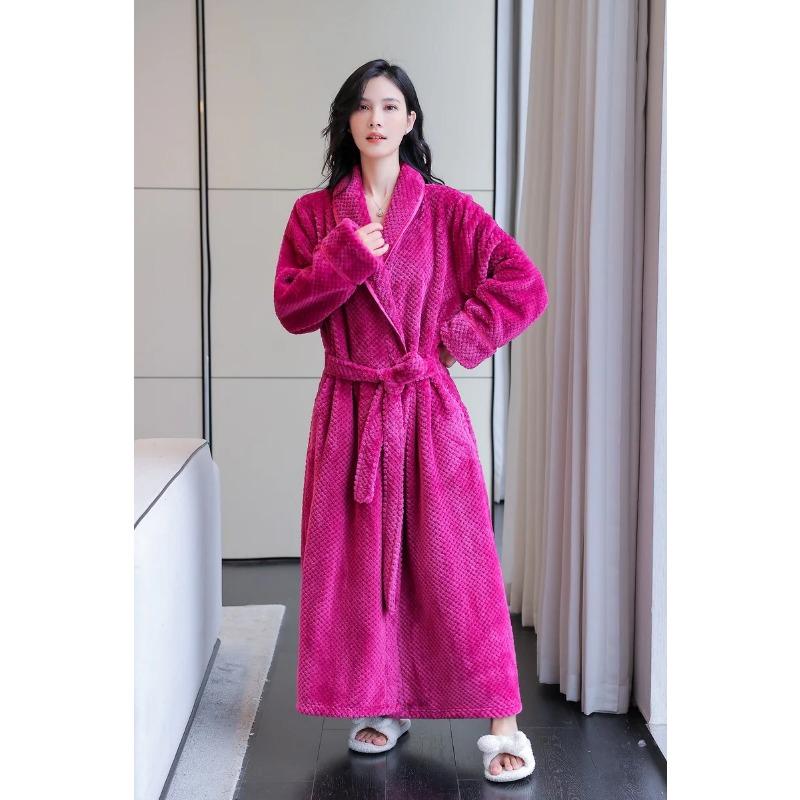 Warmer Herbst und Winter Herbst-Bademantel Verdickter Flanell-Bademantel Lange Pyjamas Damen Hausmantel Fleece-Bademantel Einfarbig 3XL von Joom DACH