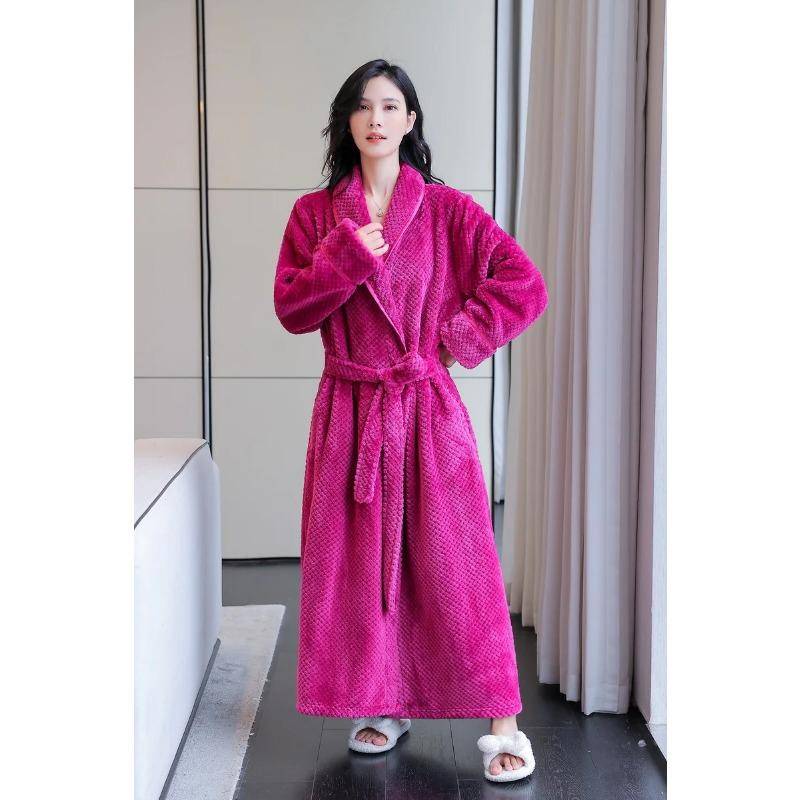 Warmer Herbst und Winter Herbst-Bademantel Verdickter Flanell-Bademantel Lange Pyjamas Damen Hausmantel Fleece-Bademantel Einfarbig 3XL von Joom DACH