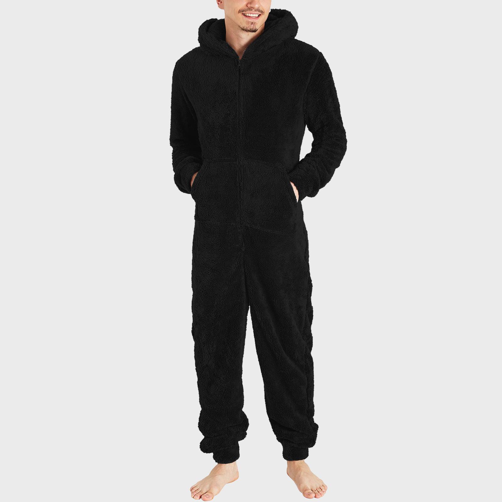 Warmer Plüsch-Overall mit Reißverschluss für Herren, warmer Pyjama L schwarz von Joom DACH