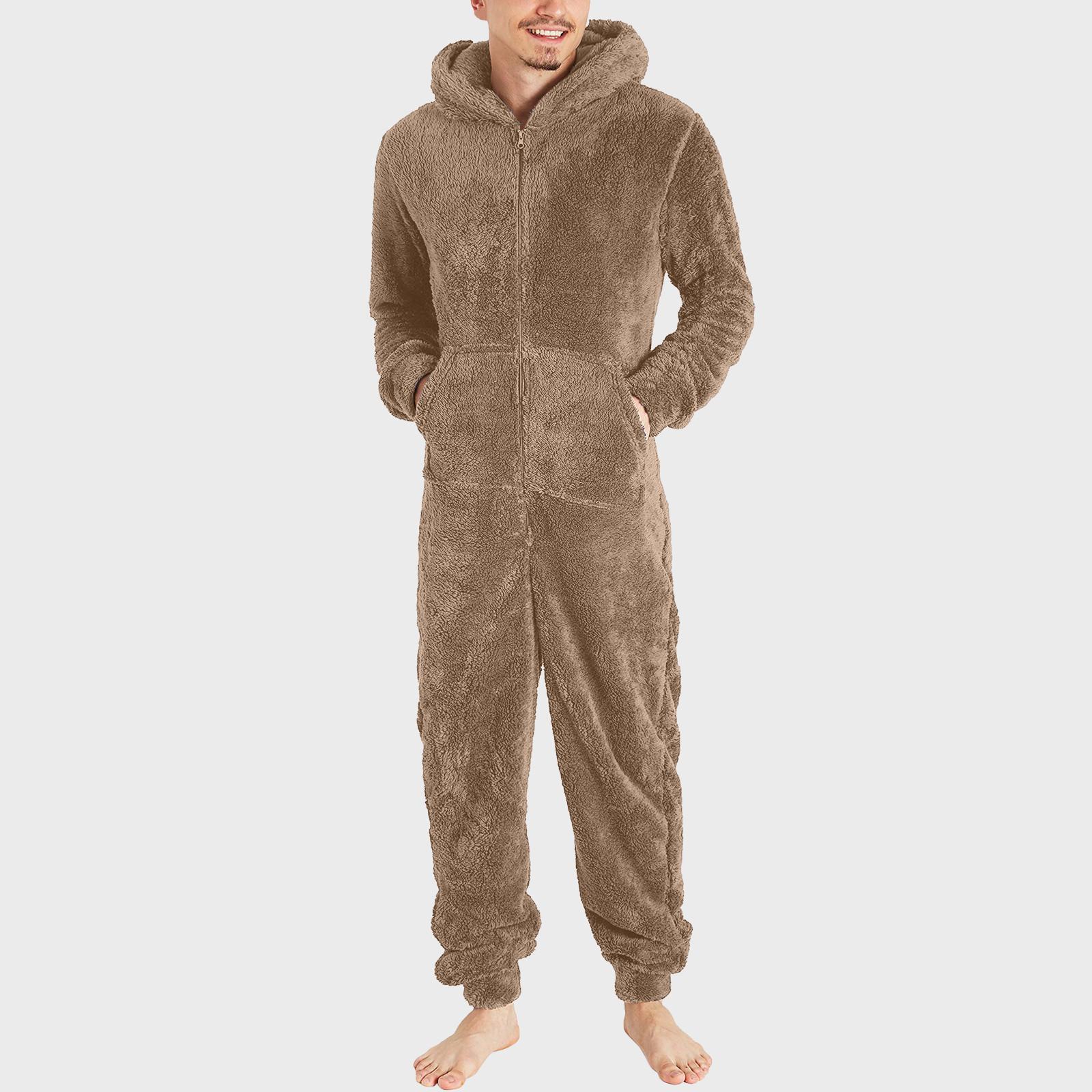 Warmer Plüsch-Overall mit Reißverschluss für Herren, warmer Pyjama XL khaki von Joom DACH