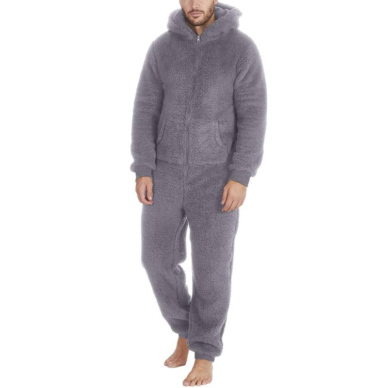 Warmer Plüsch-Overall mit Reißverschluss für Herren, warmer Pyjama XXL dunkelgrau von Joom DACH