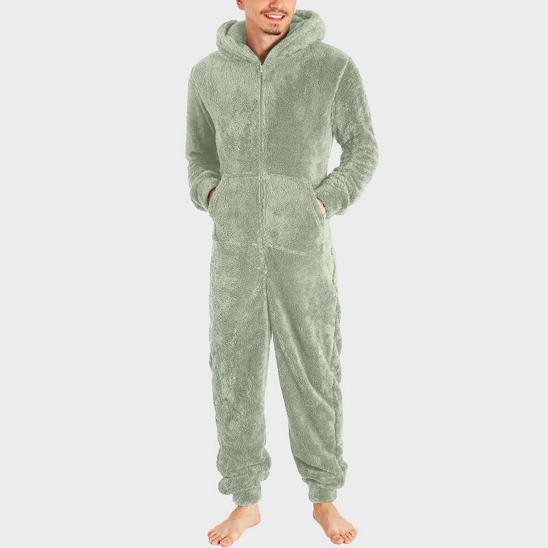 Warmer Plüsch-Overall mit Reißverschluss für Herren, warmer Pyjama XXL minze, grüne von Joom DACH