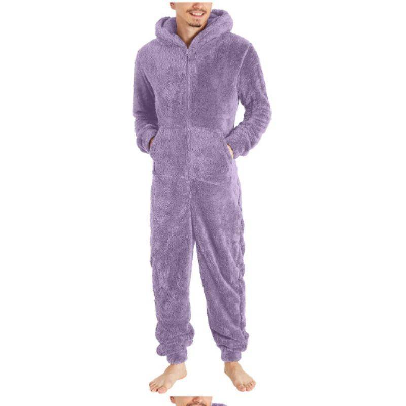 Warmer Plüsch-Overall mit Reißverschluss für Herren, warmer Pyjama XXL violett von Joom DACH