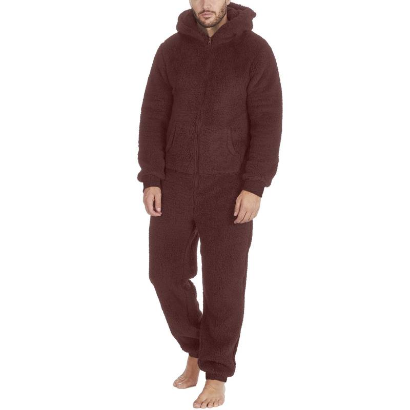 Warmer Plüsch-Overall mit Reißverschluss für Herren, warmer Pyjama XXXXL braun von Joom DACH