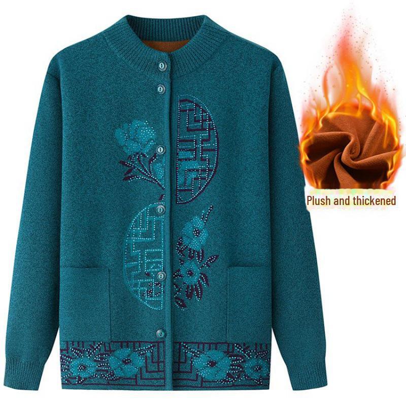 Warmer Strickcardigan für Frauen mittleren und höheren Alters - Winterpullovermantel mit Plüschfutter 3XL (125-135 jin) von Joom DACH