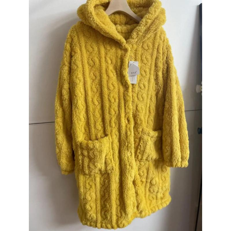 Warmer Winter Damen 2-teiliger Bademantel Set Korallenvlies Bademäntel für Damen Lockerer Nachthemd Kapuzenkimono Flanellrobe Morgenmantel L von Joom DACH