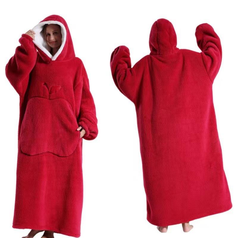 Warmer Winter-Fleece-Kapuzenmantel für Damen, einfarbig, 140 cm, übergroße Ärmeldecke, Fleece, warme Kapuzenpullover, Sweatshirts, riesige TV-Decke, Kapuzenmantel für Damen extended length 140cm von Joom DACH